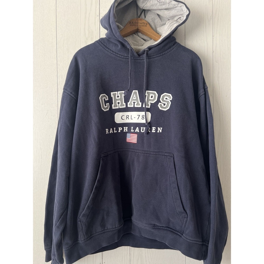 Vintage 90s Chaps Ralph Lauren CRL-78 Hoodie Mens XL Navy USA Flag Faded Soft